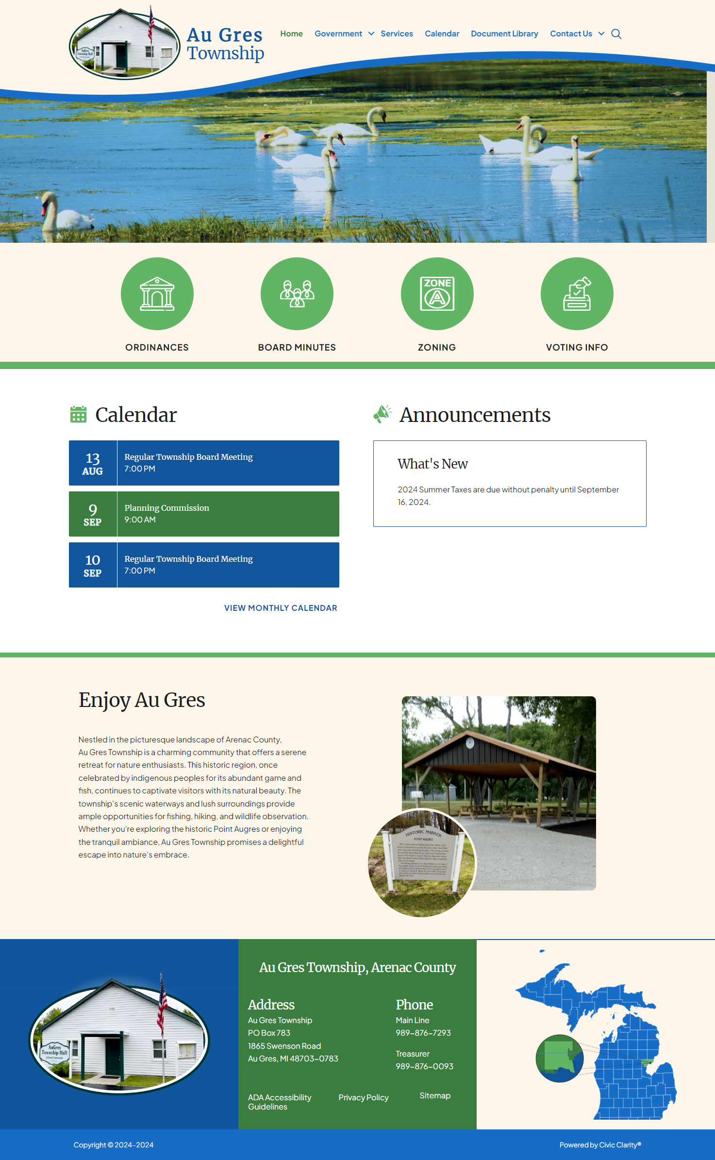 Au Gres Township website homepage screenshot