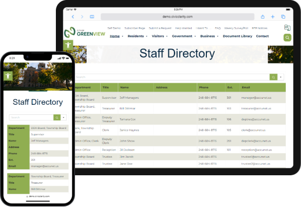 Screenshot of a staff directory webpage interface.