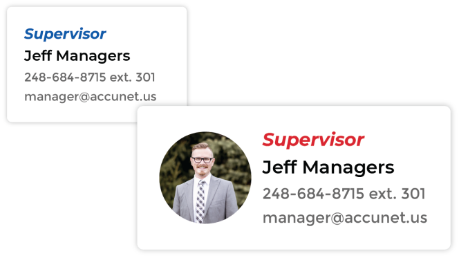 Business card of Supervisor Jeff Managers with contact details