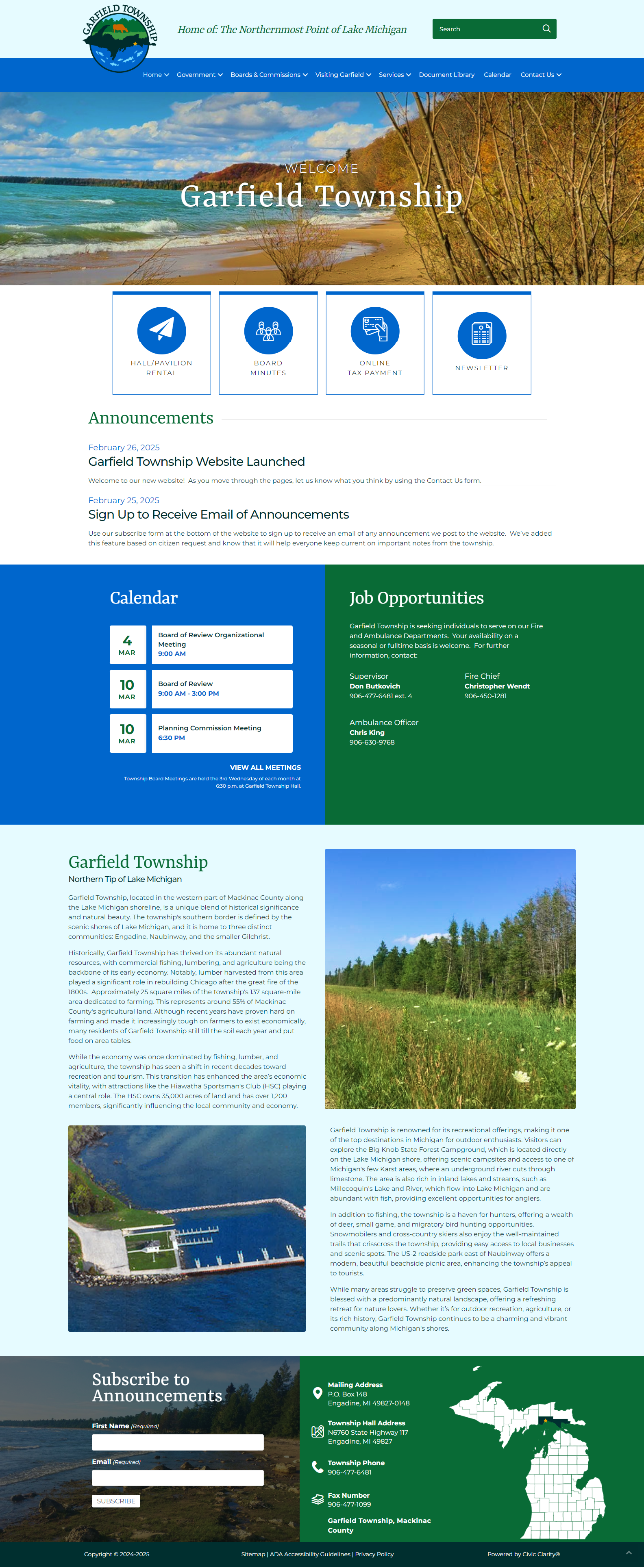 Screenshot of Garfield Township website homepage
