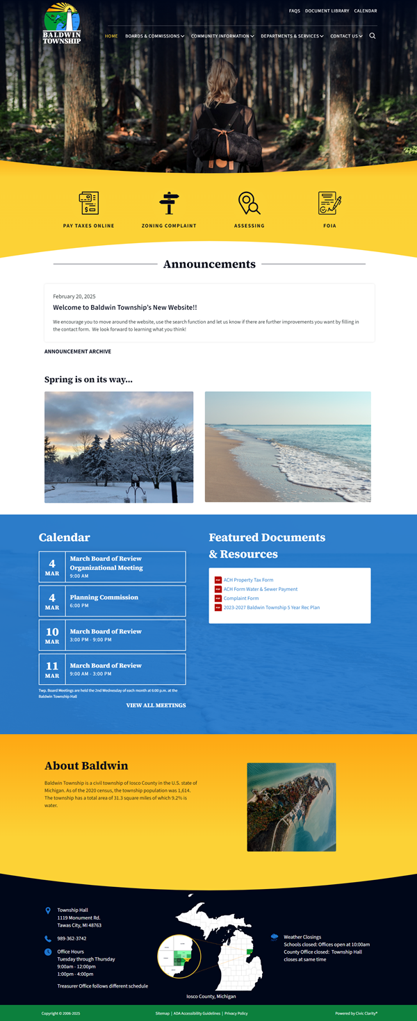 Screenshot of Baldwin Township website homepage
