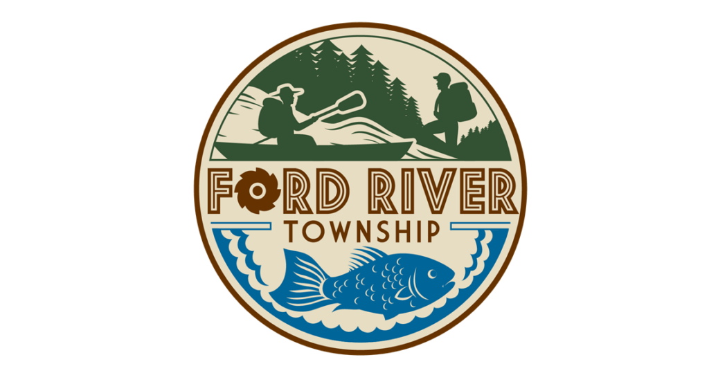 Ford River Township logo featuring fishing and hiking.