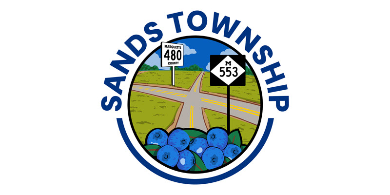 Logo of Sands Township featuring blueberries and roads